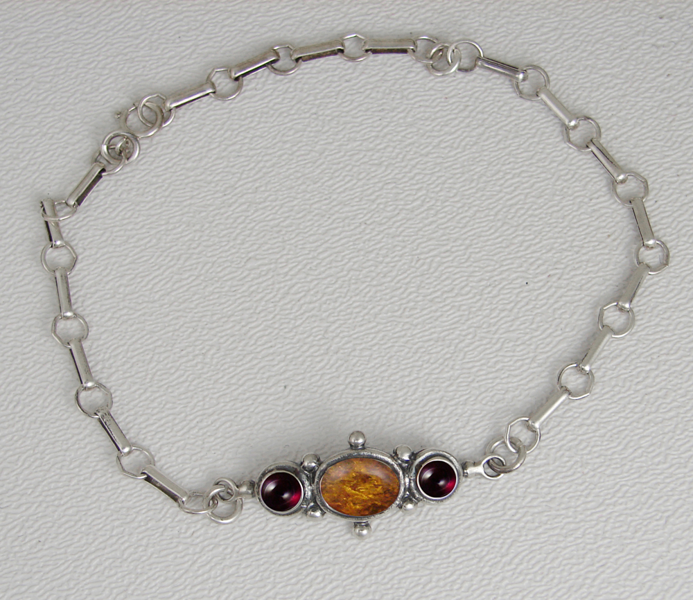 Sterling Silver Victorian Bracelet With Amber And Garnet